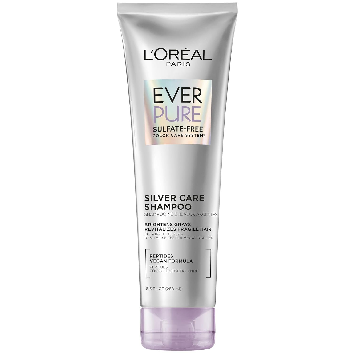 L’Oreal Paris EverPure Brightening and Nourishing Shampoo for Gray Hair, Sulfate-Free Vegan Formula with Peptides, 8.5 Fl Oz