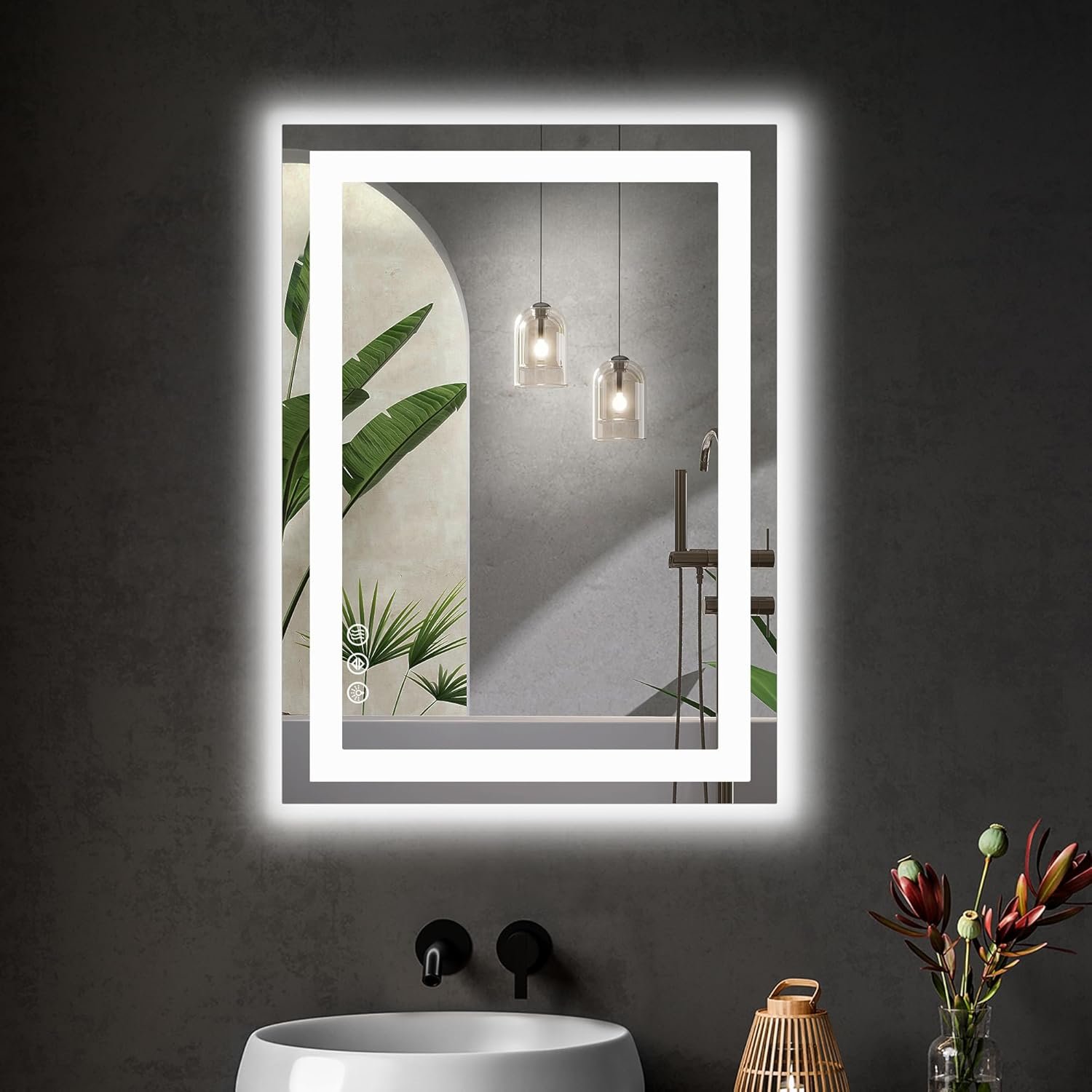 Sweetcrispy 20.1″x28.1″ 1Smart Anti-Fog LED Bathroom Mirror with Front Light & Backlit, 3 Color Temperatures, Dimmable, Memory Function, Rectangle Modern Vanity Mirror