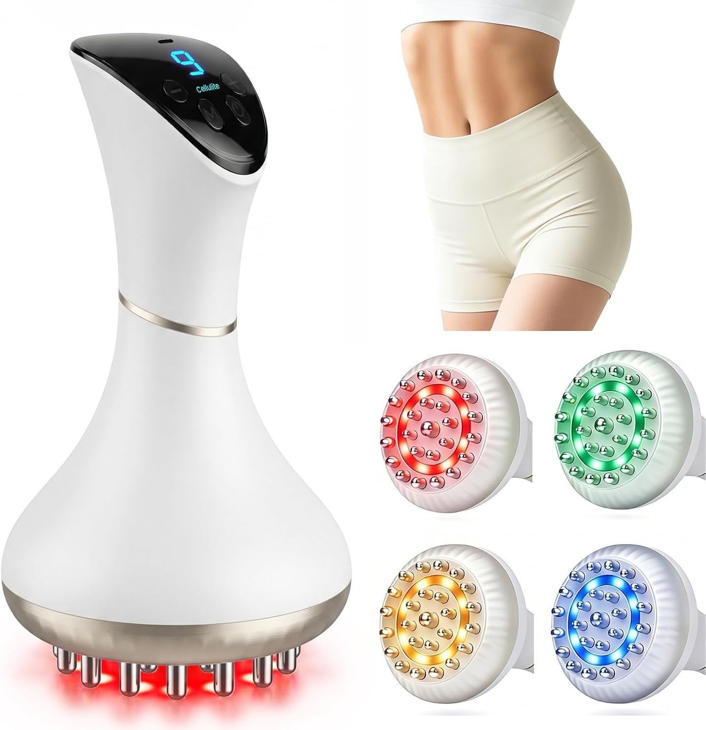 Lymphatic Drainage Massager, Cellulite Massage Tool & Body Sculpting Machine with 4-Color Light, Pulse, Heat & Vibration for Body, Arms & Legs