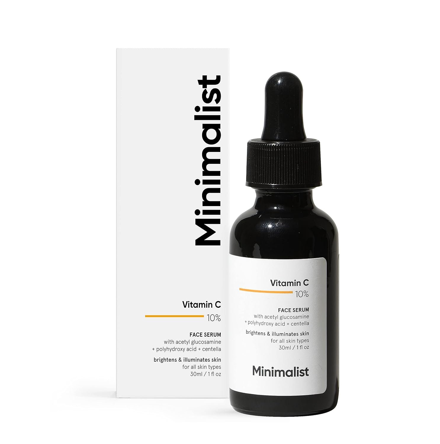 Minimalist Vitamin C 10% Face Serum with Hyaluronic Acid- Brightens Skin, Reduces Dark Spots & Protects Against Sun Damage | Stable Vitamin C | For Men & Women | 1Fl Oz/ 30ml