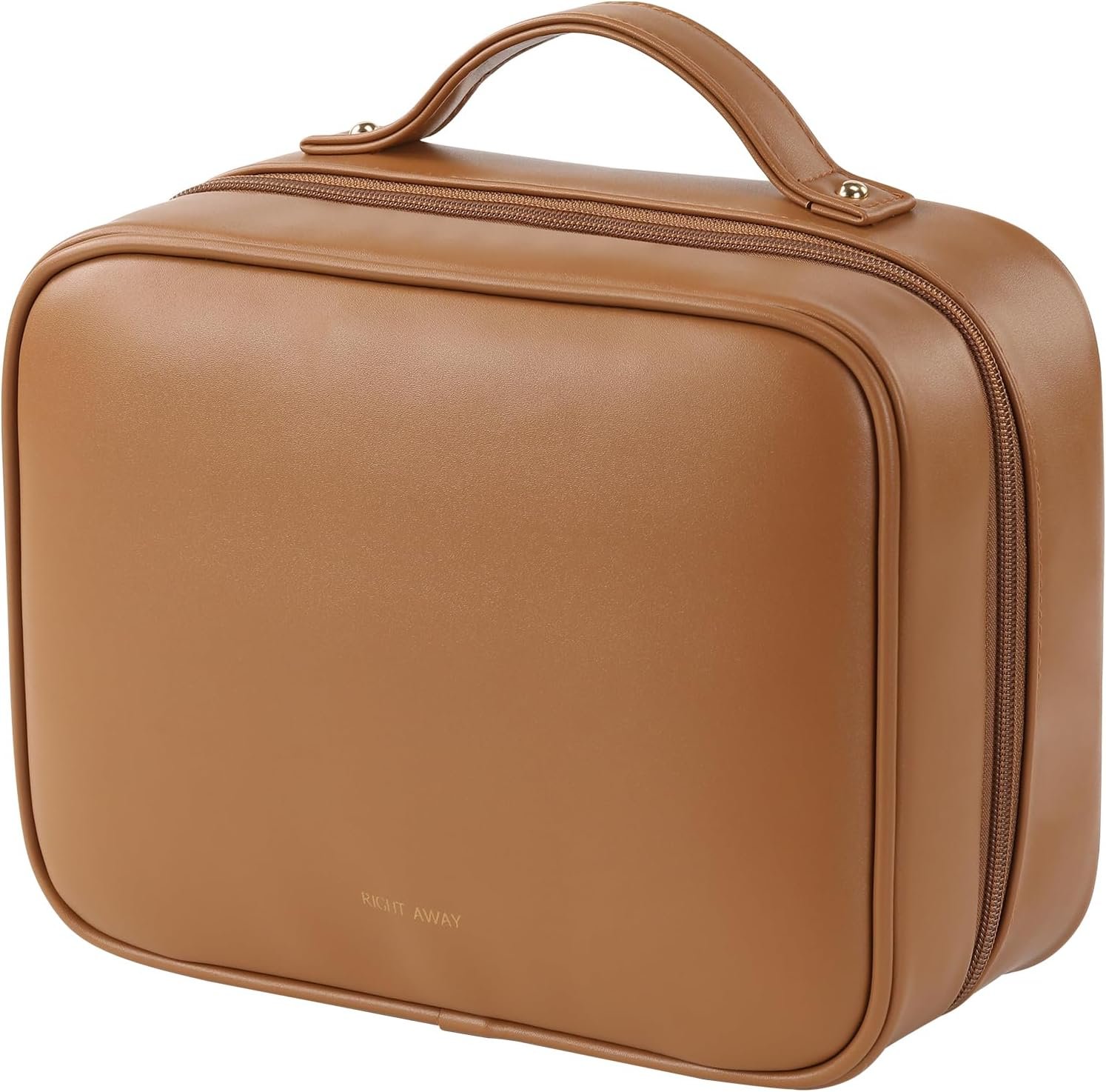 RIGHT AWAY Travel Toiletry Bag for Women, Makeup Bag& Cases, Waterproof Makeup Organizer Cosmetic Bag with Compartments,Portable Make Up Bag for Travel Size Toiletries,Skincare,Brushes Set,Brown