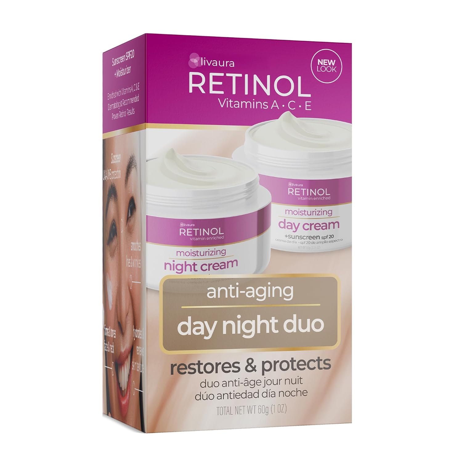 LIVAURA Retinol Anti-Aging, Vitamin Enriched Night Cream & Day Cream – Your 24 HOUR skincare duo that works day and night to give you younger-looking skin, 1 Ounce Each