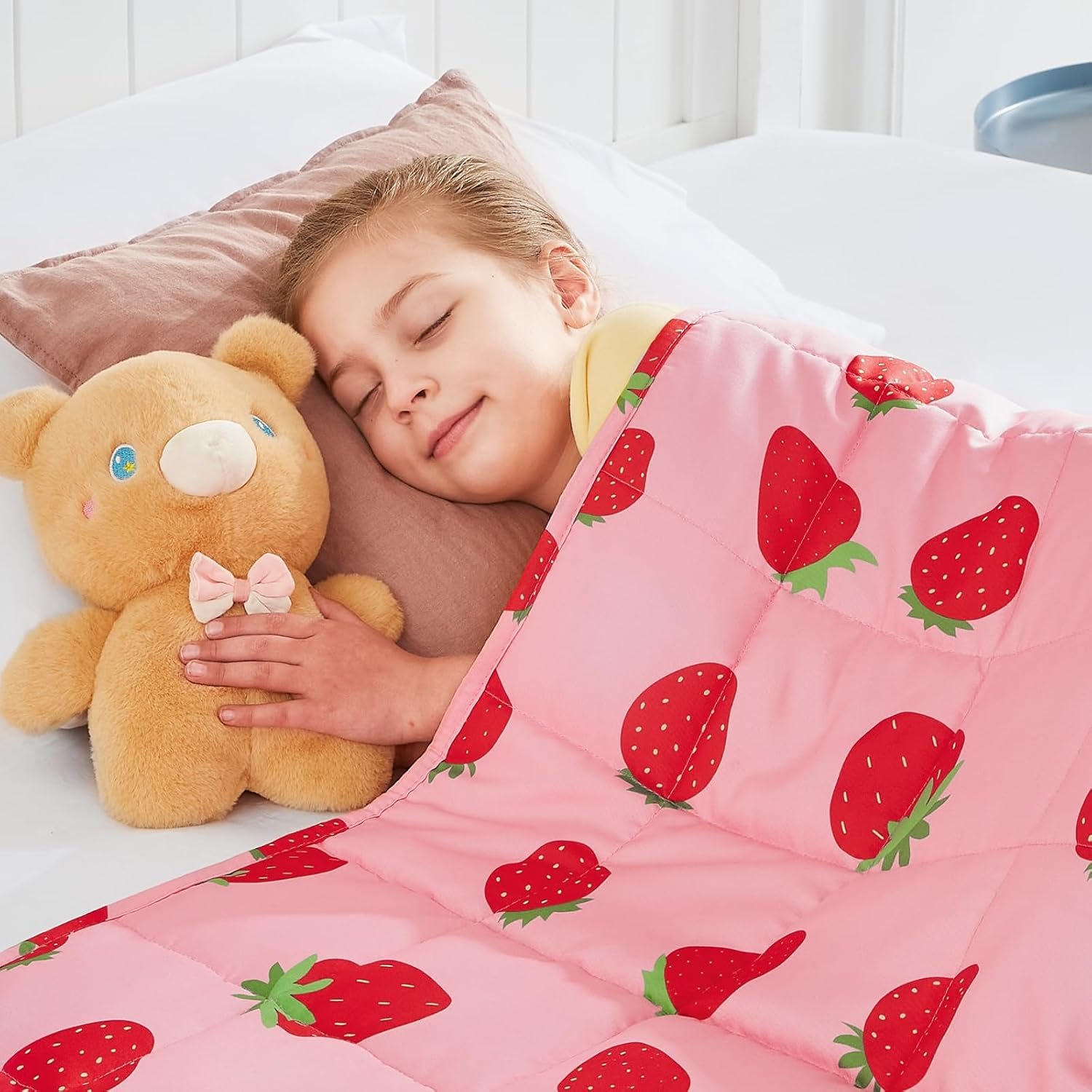 Weighted Blanket – 5 lbs Pink Strawberry Heavy Blanket – Small Size Breathable Lap Blanket(36″x48″, 5 lbs)