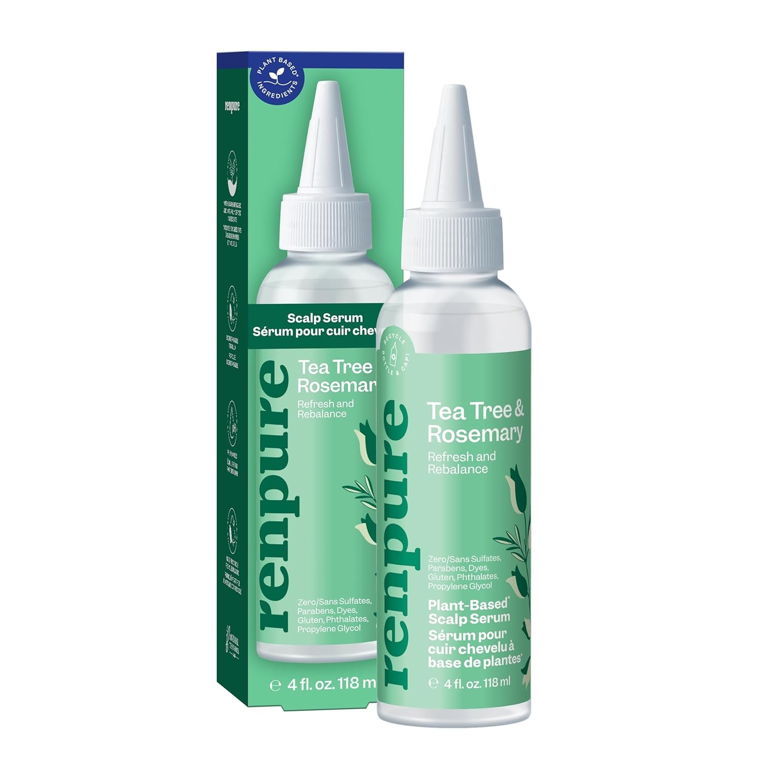 Renpure Tea Tree & Rosemary Scalp Serum, Plant-Based – Refreshing & Rebalancing – For Moisturized, Soft Hair – For Oily/Normal Hair- Tea Tree Leaf Oil, Rosemary Leaf Extract – 4 Fl Oz