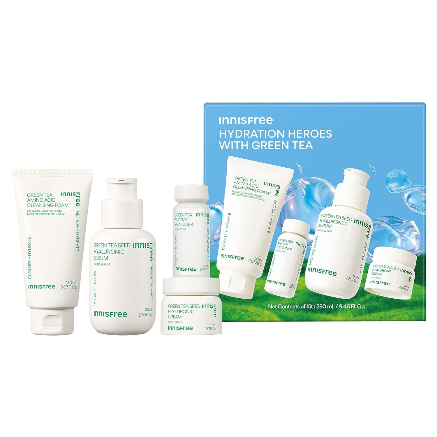 innisfree Green Tea Seed Hydrating Serum with Hyaluronic Acid & Niacinamide, Korean Face Serum for Glow & Skin Barrier Suport, Available in Refill & Sets
