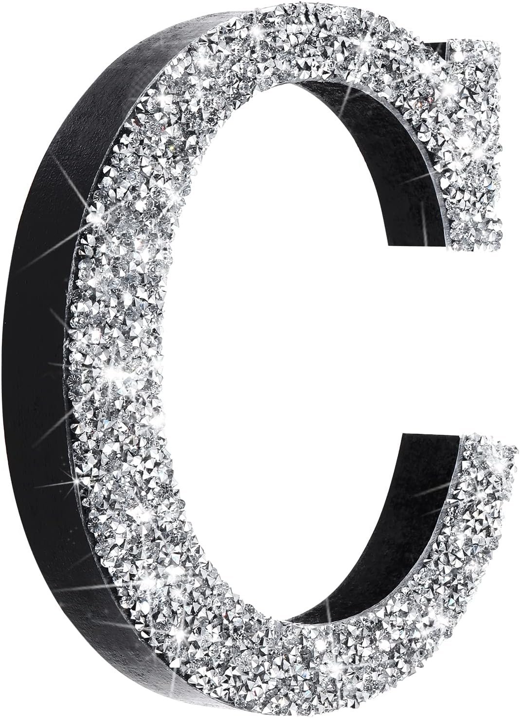 Qunclay Silver Crystal Diamond Bling Letters Crushed Diamond Decoration Wooden Glitter Letter with Screw and Hooks Rhinestone Gift for Wedding Y2k Mcbling Bedroom Wall Decor(Letter C,5.7″l X 5.7″w)