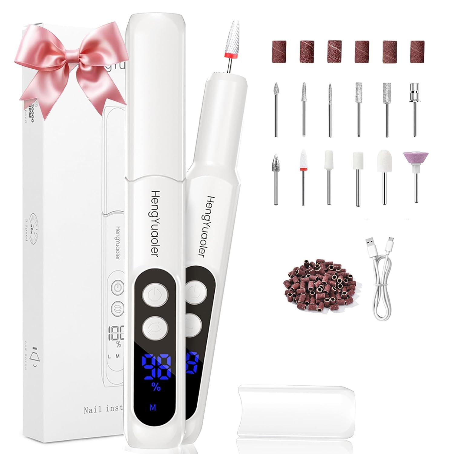 Electric Nail Drill Professional Manicure Pedicure Kit Acrylic Nail Drill Machine for Gel Cordless Nail File Machine Toe Nail Tools 3 Speeds Thick Toenail Grinder(White