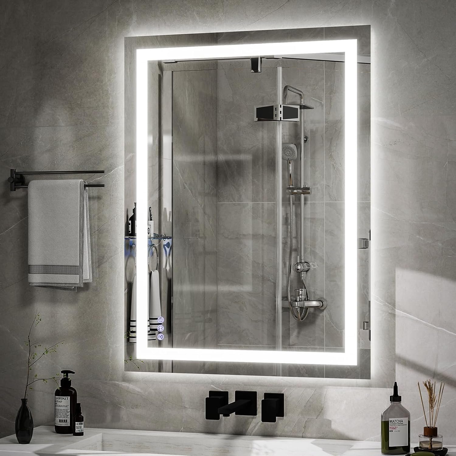 VooBang LED Bathroom Mirror 26 x 38 inches – 3 Adjustable Lighting Modes Lighted Smart Bathroom Vanity Mirror, Anti-Fog, Memory Function, Tempered Glass, Wall Mounted Horizontally Vertically