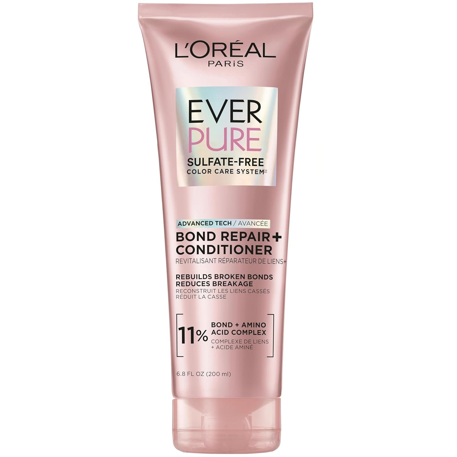 L’Oreal Paris Sulfate Free Bond Repair+ Conditioner, Hair Conditioner with Bond + Amino Acid Complex, Strengthens and Repairs Damaged or Color Treated Hair, EverPure, 6.8 Fl Oz (Packaging May Vary)