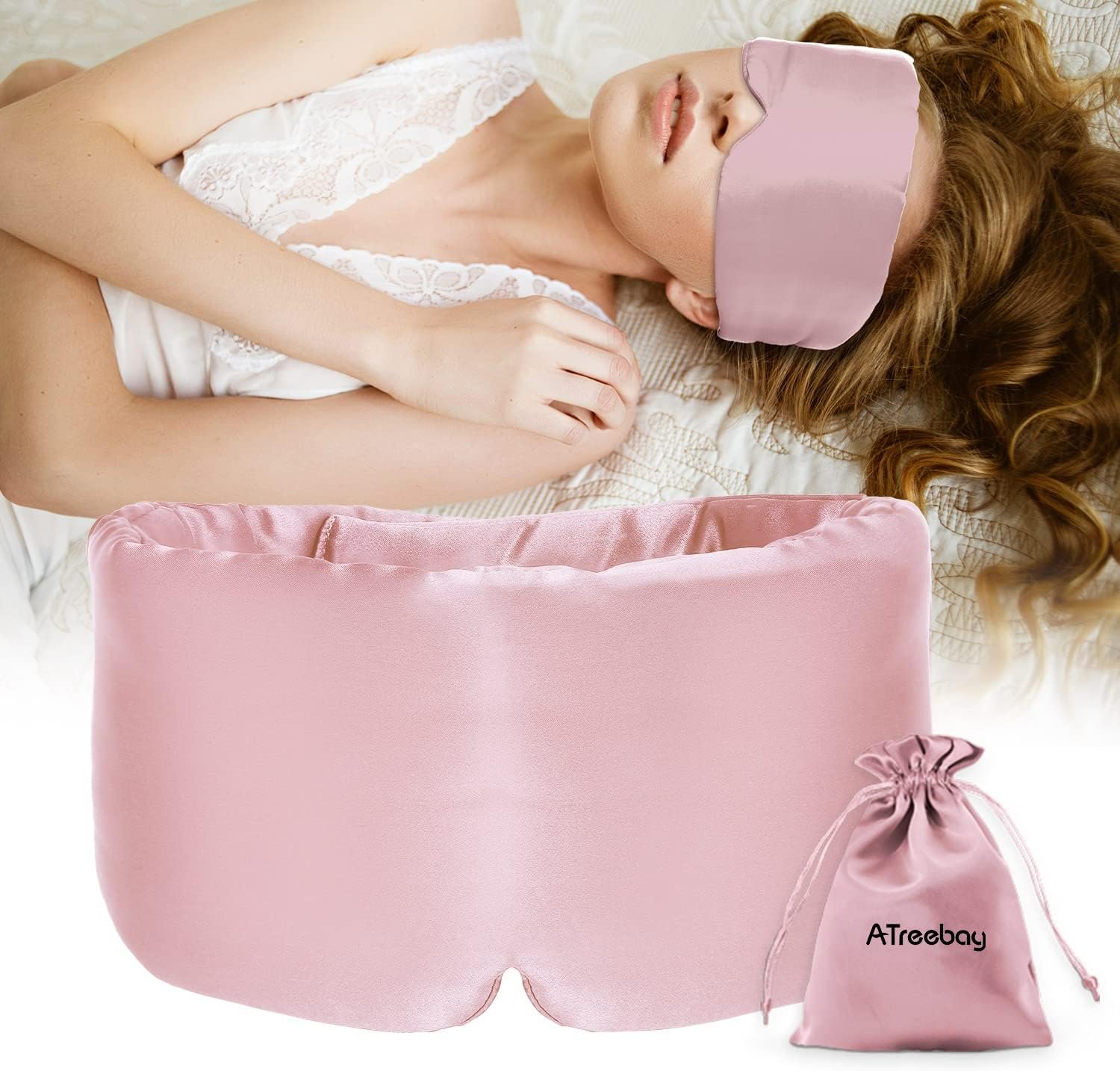 Silk Sleep Mask for Women Men, Mulberry Silk Eye Sleeping Mask & Blindfold with Adjustable Strap, Blackout Eye Cover for Sleep Travel Yoga Nap, Large Size, Light Plum