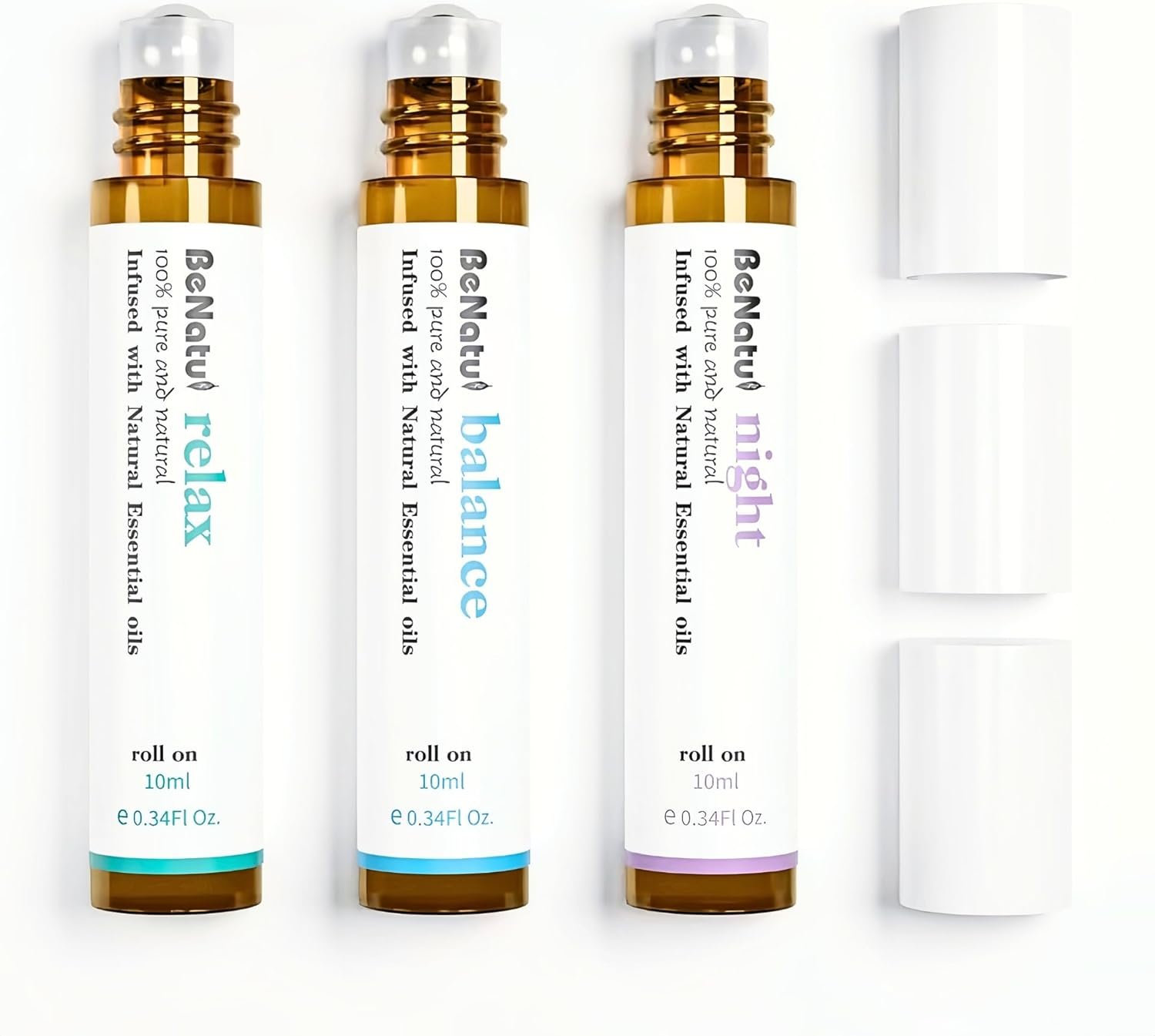 Essential Oil Set (Relax, Night, Balance), Aromatherapy Roll On Blends for Massage, Body Care & Home Use, Great Fragrance Gift for Men & Women Relaxation