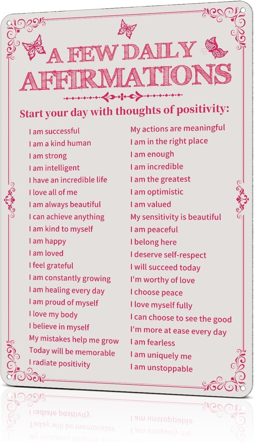 Room Decor Aesthetic A Few Daily Affirmations Motivational Wall Art Tin Metal Sign Pink Butterfly Wall Home Coffee Room Office Decor Gifts 8X12 Inches