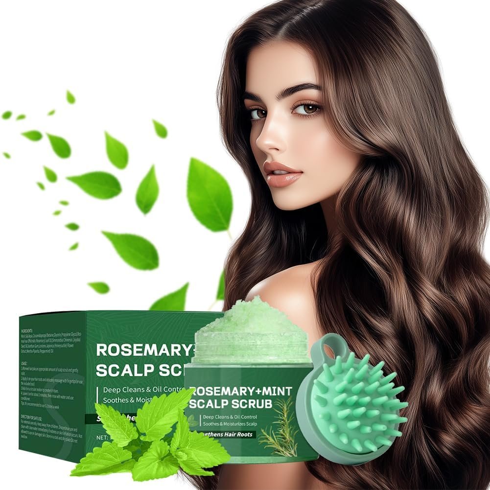 Rosemary Mint Scalp Scrub,2-in-1 Rosemary Scalp Exfoliator with a Silicone Scalp Massager,Hair Scrubs for Deep Cleansing,Oil Control and Soothing,Scalps Exfoliator Scrubs for Women,1 Pcs