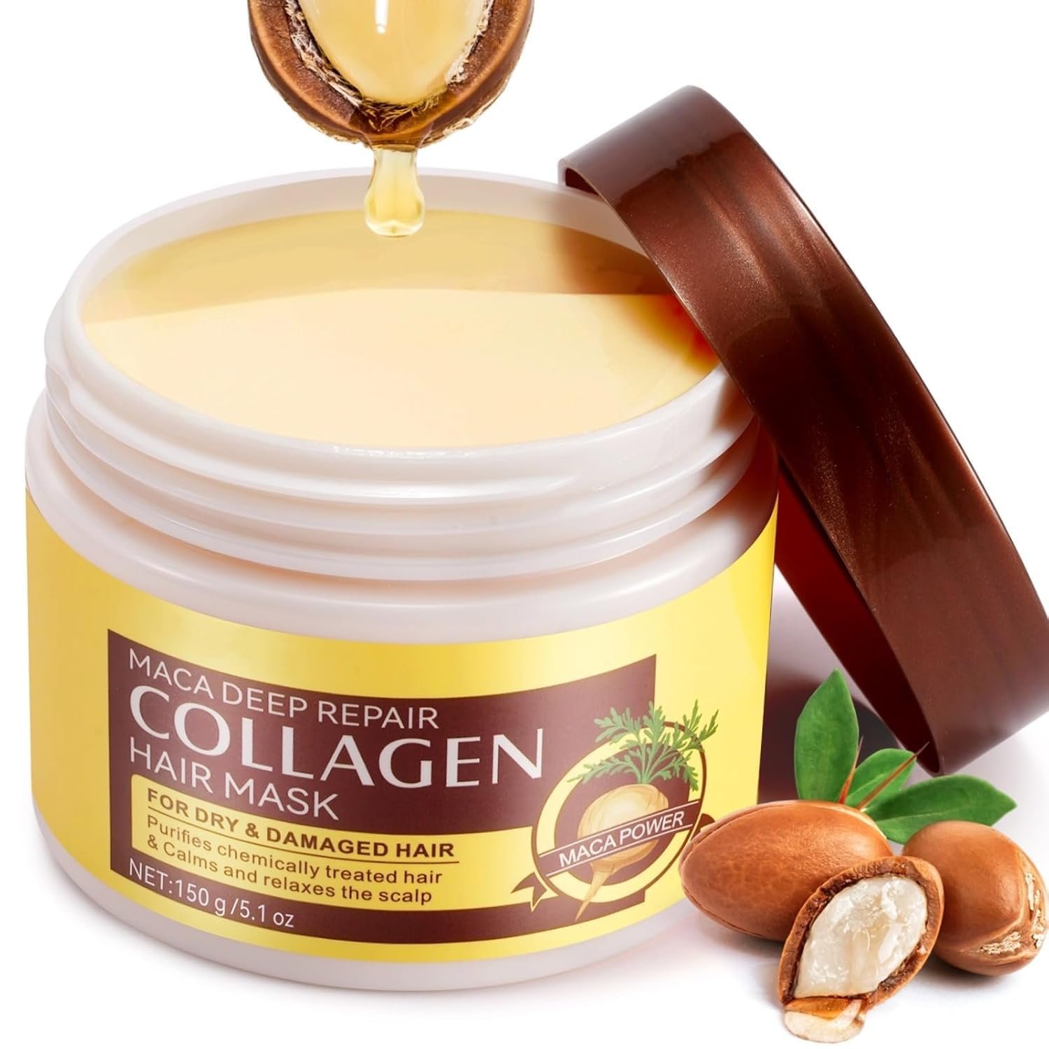 Collagen Hair Mask, Collagen Hair Treatment for Dry Damaged Hair, Deep Repair Conditioner with Maca Essence, Hydrating and Moisturizes Hair – 150ml