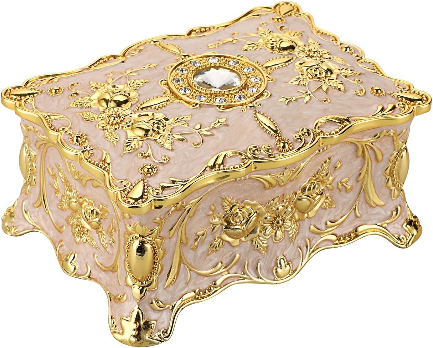 Hipiw Vintage Jewelry Organizer Box – Metal Trinket Storage Box Ornate Treasure Chest Box Jewelry Decorative box Keepsake Gift Box Case for Women,4.9″x3.4″x2.7″