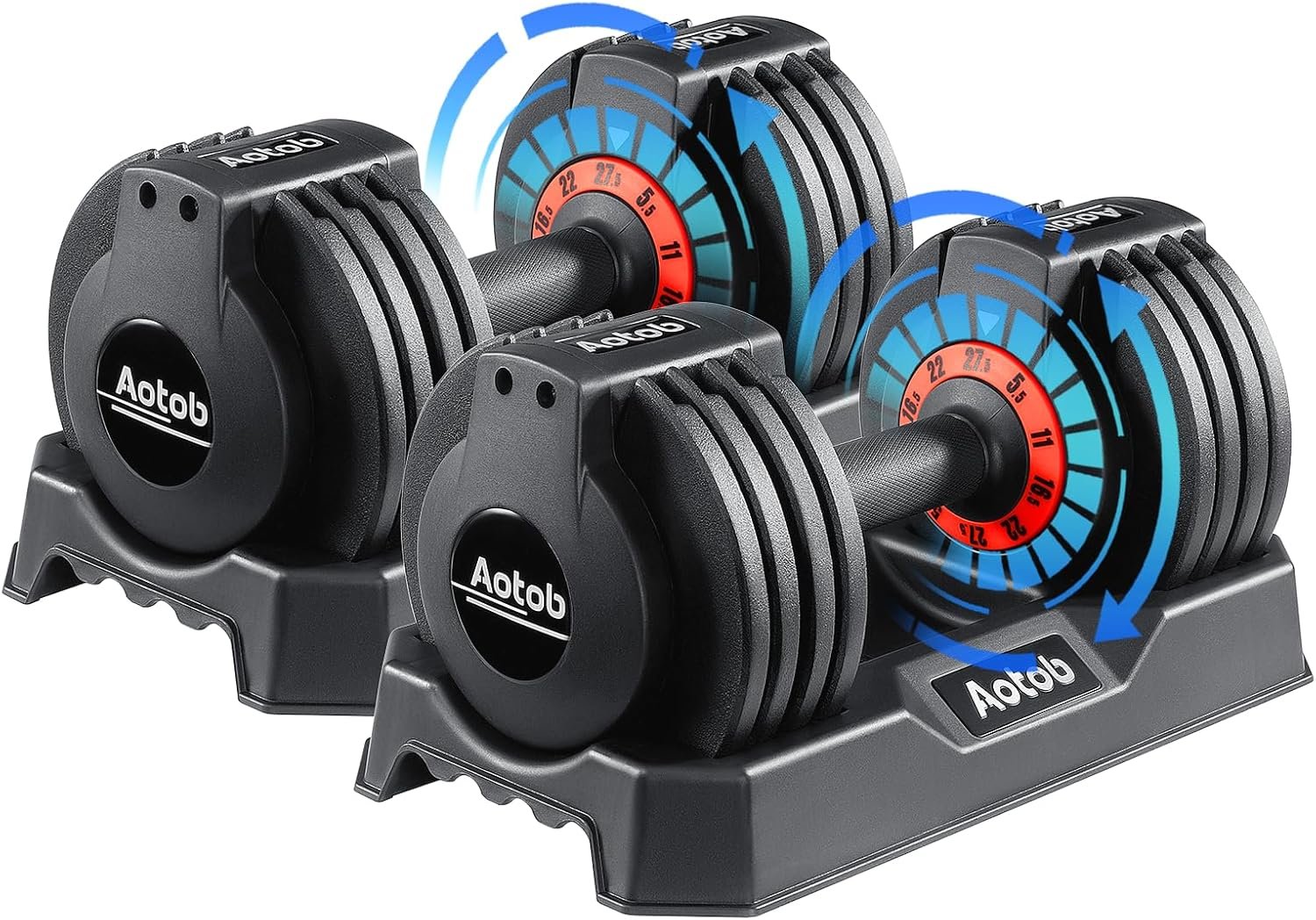 AOTOB 25/55 LBS Adjustable Dumbbell Set, Anti-Slip Fast Adjusting with Turning Handle, Adjustment for Men and Women, Weights Pair for Compact Home Gym Exercise Strength