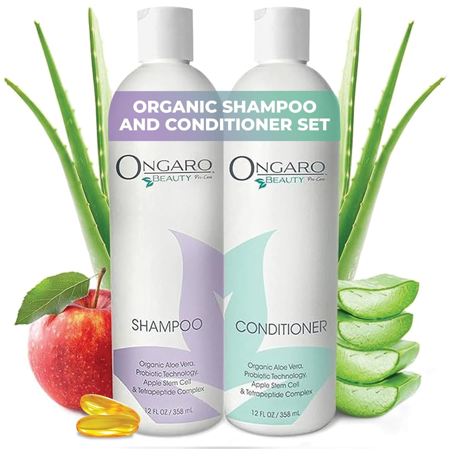 Ongaro Beauty Sulfate-Free Organic Shampoo and Conditioner Set for Women and Men, Hair Care with Aloe Vera – Cruelty-Free, Non-Toxic, Nourishing Solution for All Hair Types – 12 oz