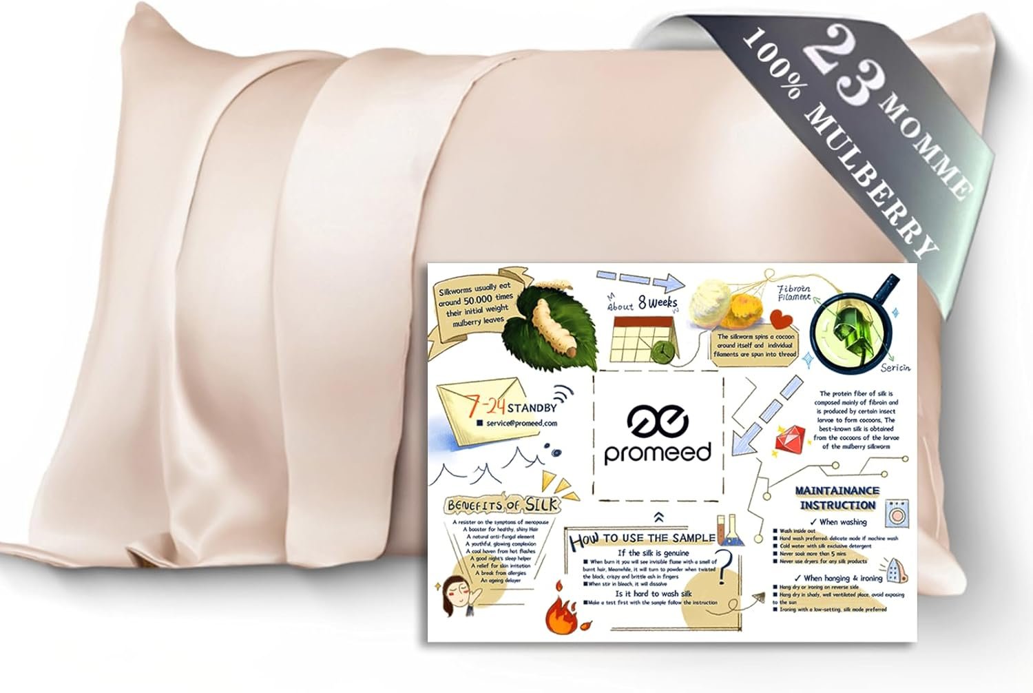 PROMEED 100% Mulberry Silk Toddler Pillowcase 13×18, Both Sides 23 Momme Grade 6A+ Silk Pillow Case Travel Size with Laundry Bag (Toddler/Travel-13 x18, Champagne)