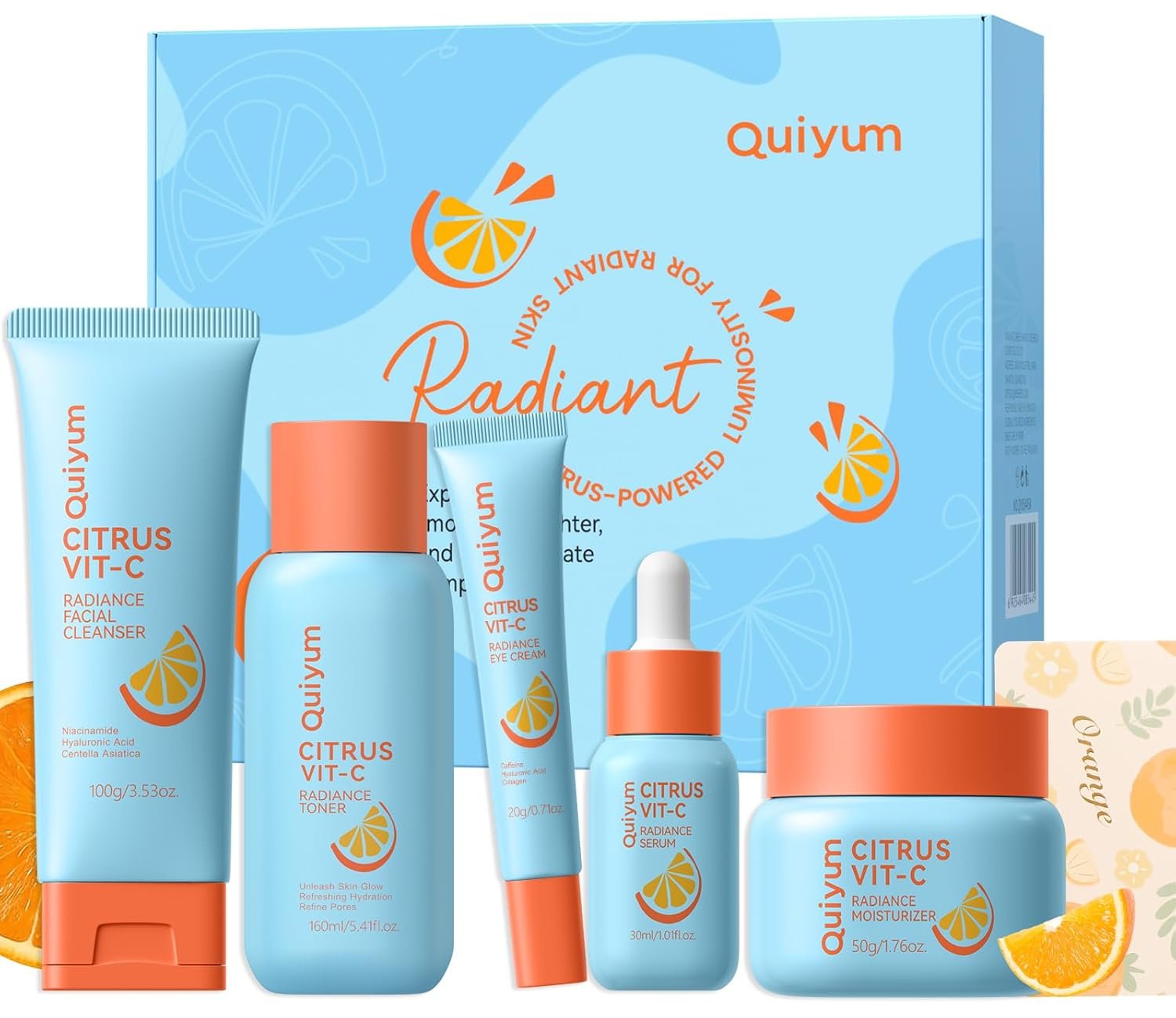 QUIYUM Citrus Vitamin C Skincare Set – 5-Step Clean Beauty Routine for Smooth, Hydrating& Oil Control, Glow Up, Even Skin Tone- Facial Kit for Teen, Women & Beginner, Quick & Easy Korean Style Beauty