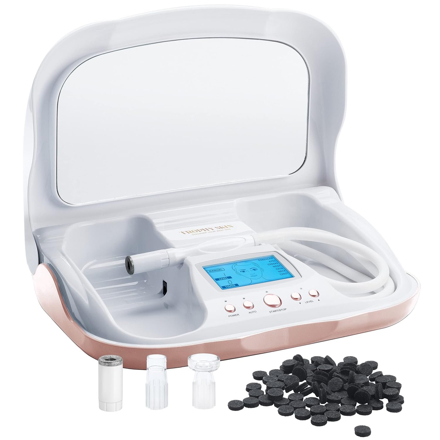 Trophy Skin MicrodermMD – At Home Microdermabrasion Kit – Anti Aging and Acne Treatment – Contains Real Diamond and Pore Extractor Tips to Rejuvenate Skin – White