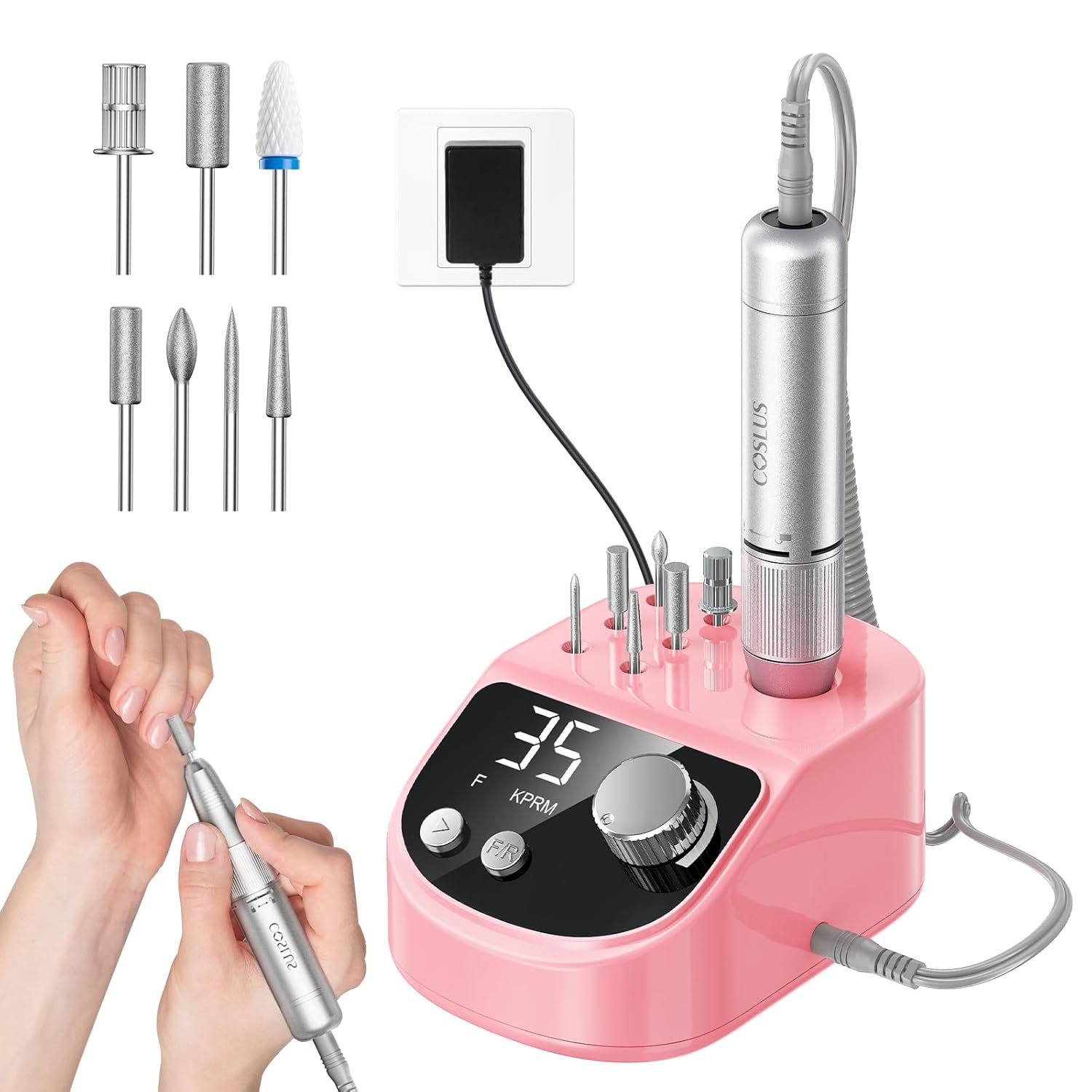 COSLUS E50 Professional Electric Nail Drill: 35000RPM Steady Power with LED Display for Acrylic, Gel & Natural Nails – Easy to Use for Women, Nail Art Practice, Desktop Nail File at Home DIY or Salon