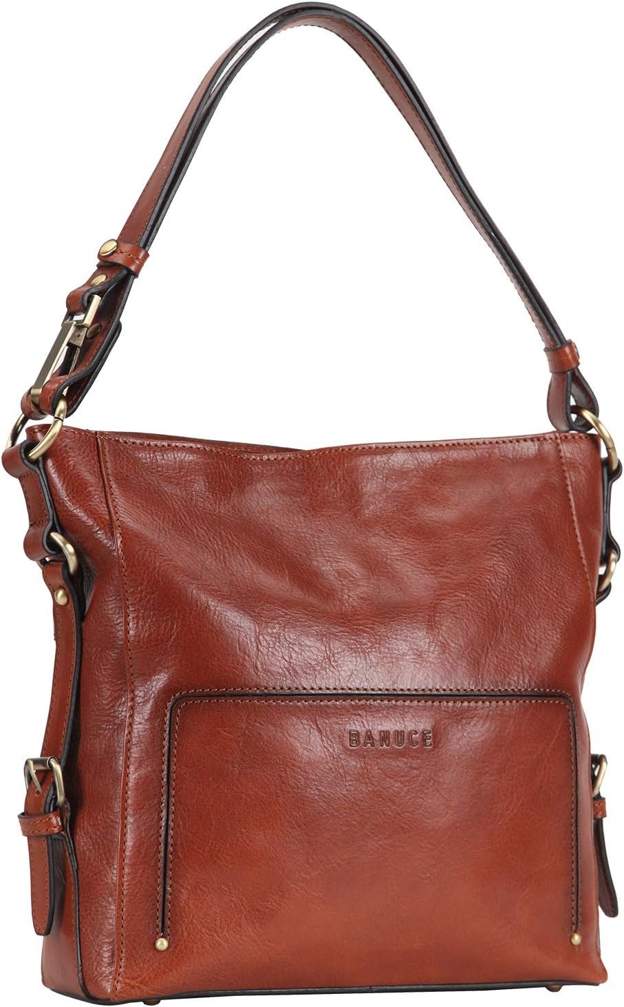 Banuce Hobo Full Grain Italian Leather Purses and Handbags for Women with Convertible Shoulder Strap Fits 9.7 Inch iPad Light Weight Brown
