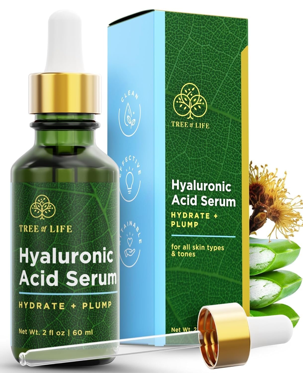 Tree of Life Hyaluronic Acid Serum For Face – Deep Hydration for Dry, Dehydrated, & Sensitive Skin – Dermatologist Tested – Moisturizing Treatment for Smooth Skin, 2 Fl Oz