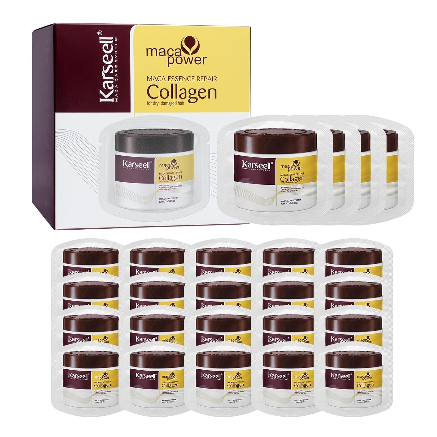 Karseell Collagen Hair Treatment Deep Repair Conditioning Argan Oil Collagen Hair Mask Essence for Dry Damaged Hair All Hair Types 10ml/ 0.34oz（24 packs