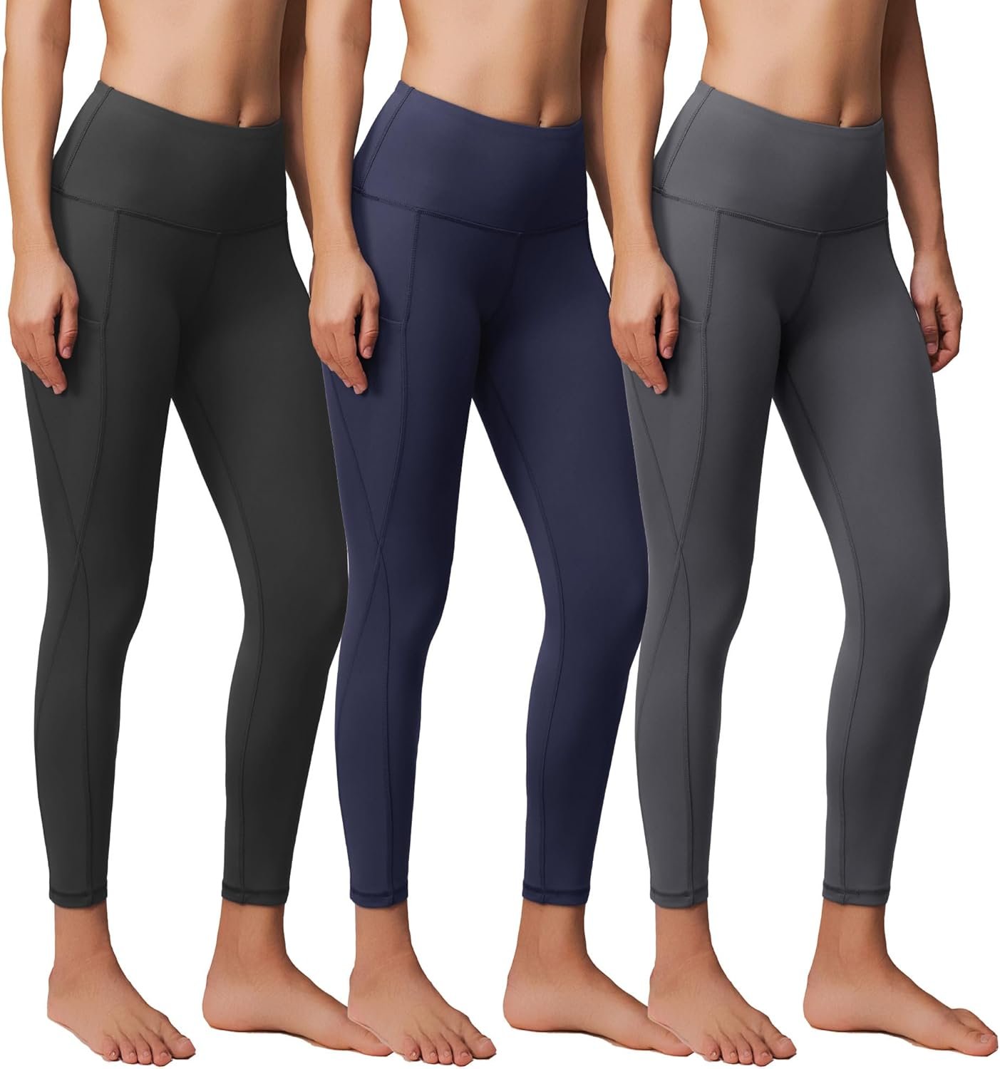 Showitty 3 Pack Workout Leggings with Pockets for Women, Black Compression Tummy Control Yoga Pants for Gym