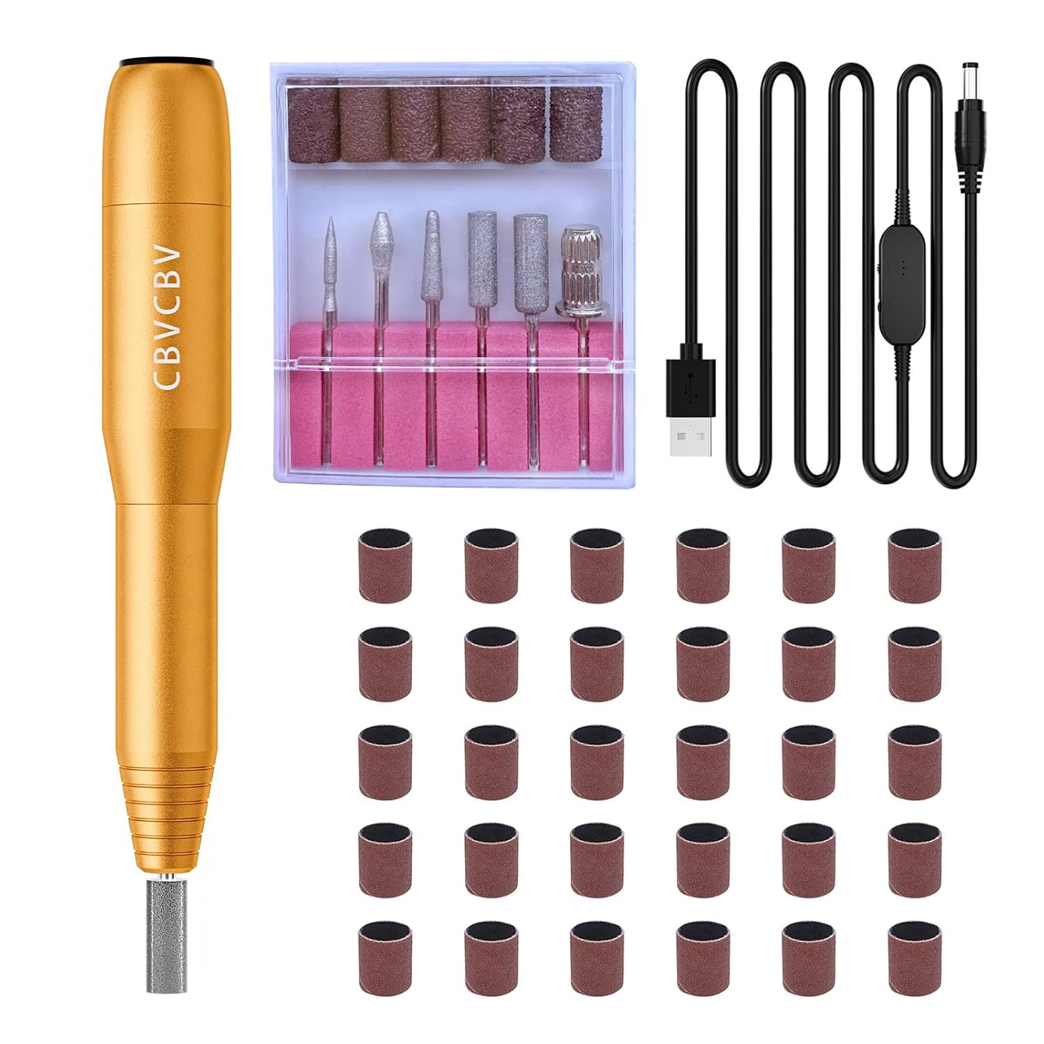Professional Electric Nail Drill Kit – Variable Speed Control for Acrylic & Gel Nails, Manicure & Pedicure | Includes 6 Grinding Bits, Quiet & Smooth Operation (Gold)