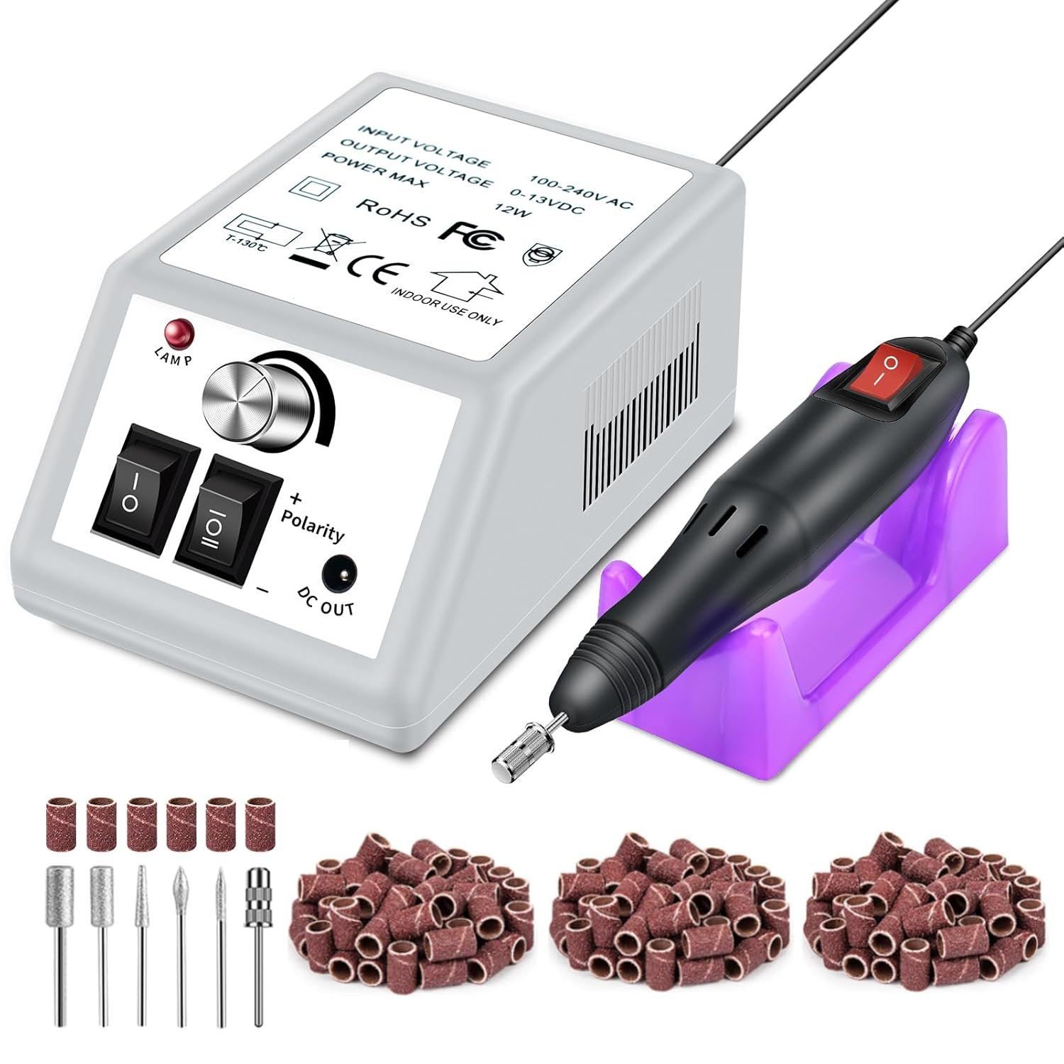 LAVAED Professional Electric Nail Drill Machine Kit – Low Noise Vibration with 156pcs Sanding Bands for Acrylic Nail Drill, Gel Art Remover, Polisher, Manicure, Pedicure