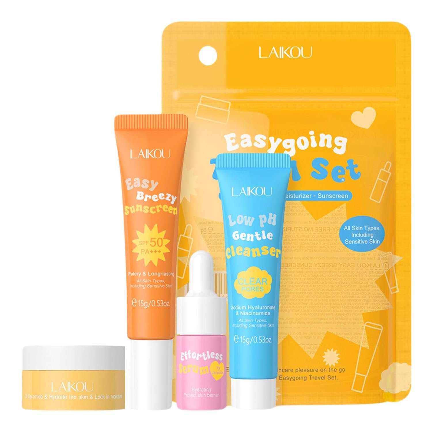 Hydrating Skin Care Set Travel Kit, Gifts for Women and Teenage Girls, 4 Piece Skincare Essentials Set Mini Travel Size With Facial Cleanser, Cream, Serum, Sunscreen – Travel Essentials Gift Set