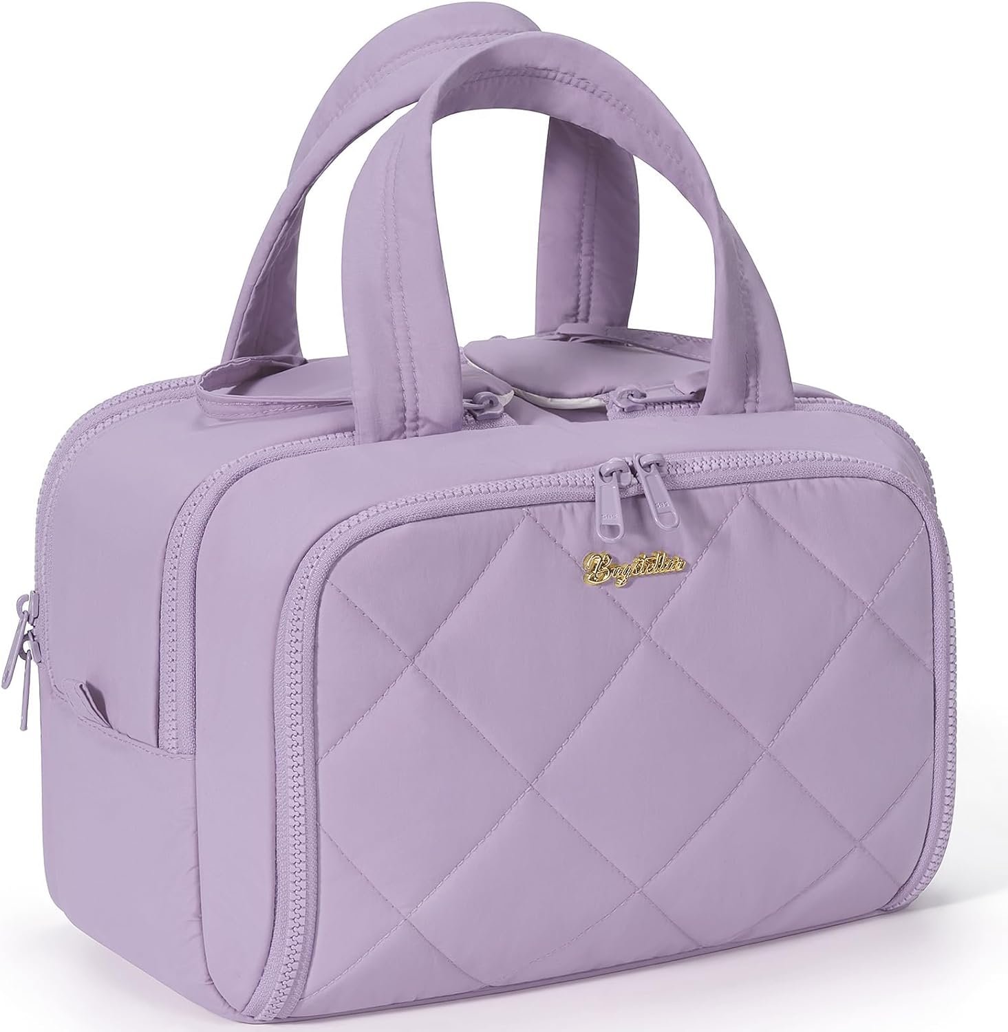 Travel Toiletry Bag, Large Wide-open Puffy Toiletry Bag for Women, Lightweight Quilted Makeup Bag Cosmetic Organizer with Handle Water-resistant Travel Essentials for Toiletries Accessories Lavender