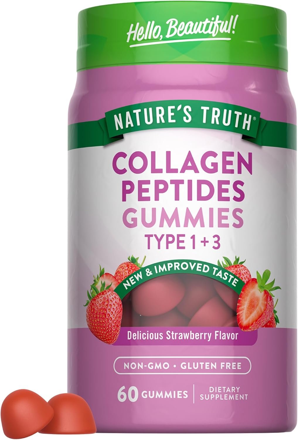 Nature’s Truth Collagen Peptide Gummies for Women | 60 Count Type 1 and 3 | Strawberry Flavor | Non-GMO & Gluten Free Supplement