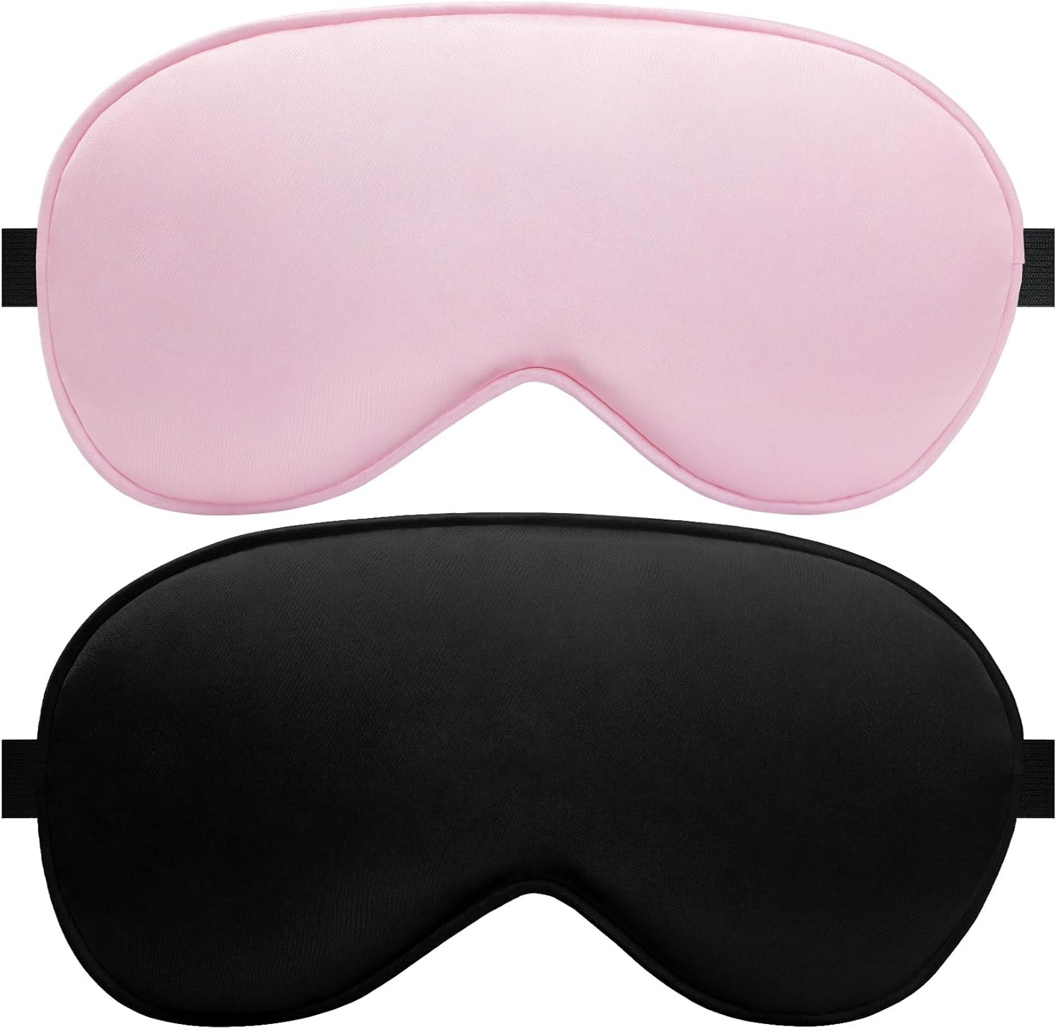 Sleep Eye Mask for Men Women, Silk Sleep Mask for Side Sleeper, Travel Blackout Night Blindfold Eye Shade Cover with Adjustable Strap (Black & Pink)