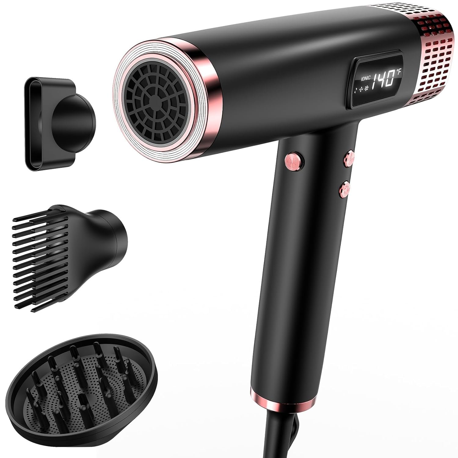 Dual Voltage Ionic Hair Dryer with Diffuser – 1875W High-Speed Blow Dryer for Women, Fast Drying, No Heat Damage, Low Noise, Lightweight, European Travel 110V-120V/220V-240V, Gifts for Women