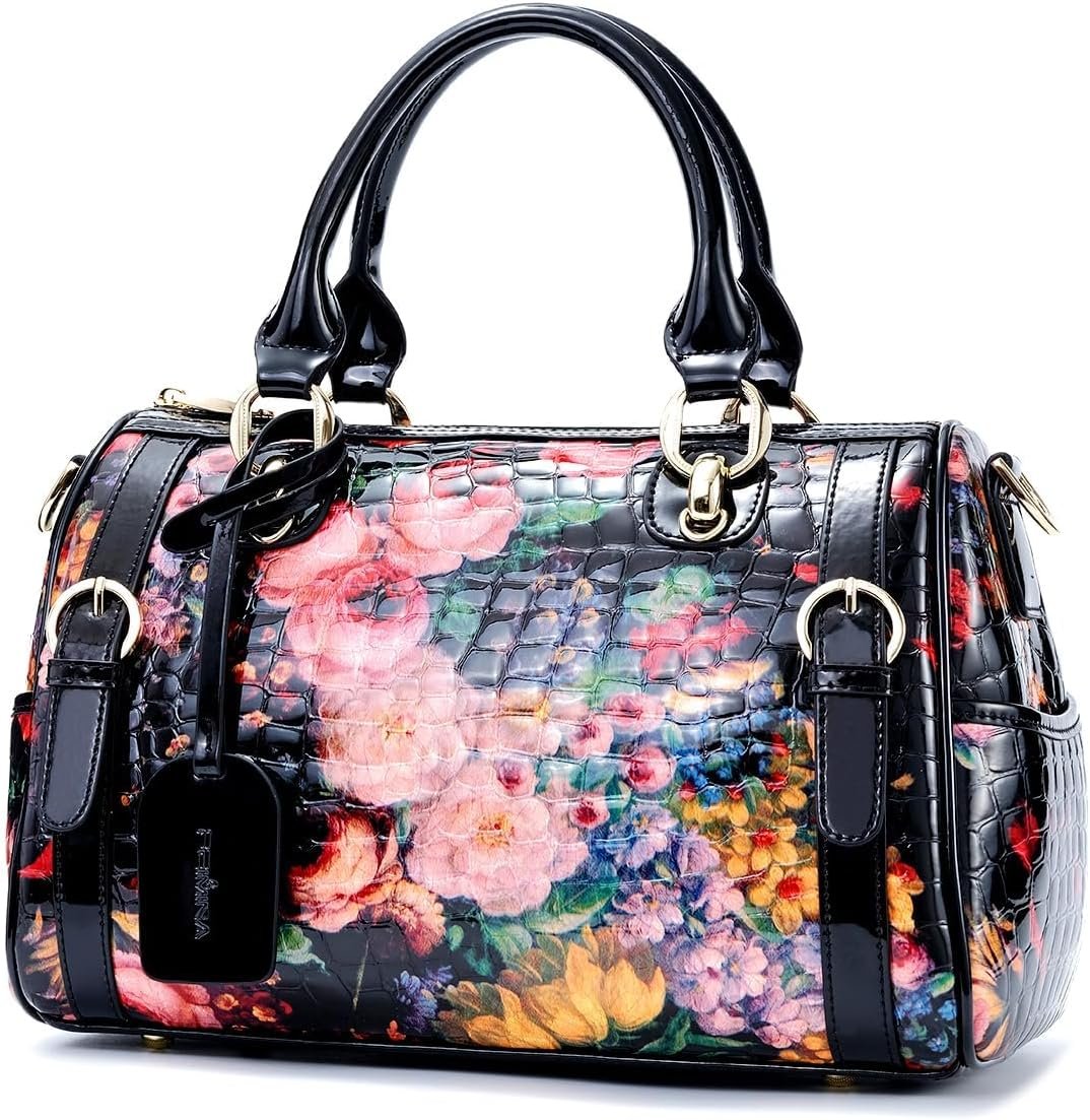Genuine Leather Purses and Handbags for Women, Designer Luxury Shoulder Bags With Zipper and Detachable Shoulder Strap, Leather Crossbody Bags for women, Suitable for Work and Travel(Black rose) | Genuine Leather, Purses and Handbags, Luxury Shoulder Bags, Detachable Strap, Tote Crossbody Bag