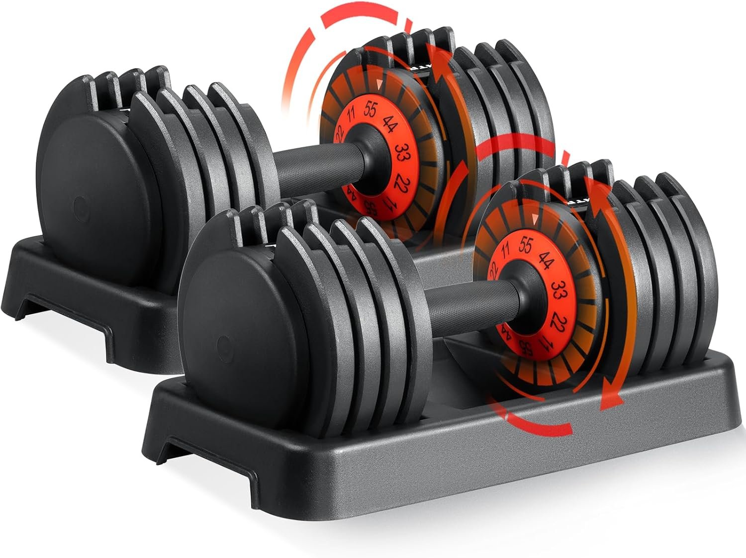 SKOK 25/55 lbs Pair Adjustable Dumbbells Set, Adjustable Weights Dumbbells Set for Men and Women with Anti-Slip Fast Adjust Weight by Turning Handle Dumbbell with Tray