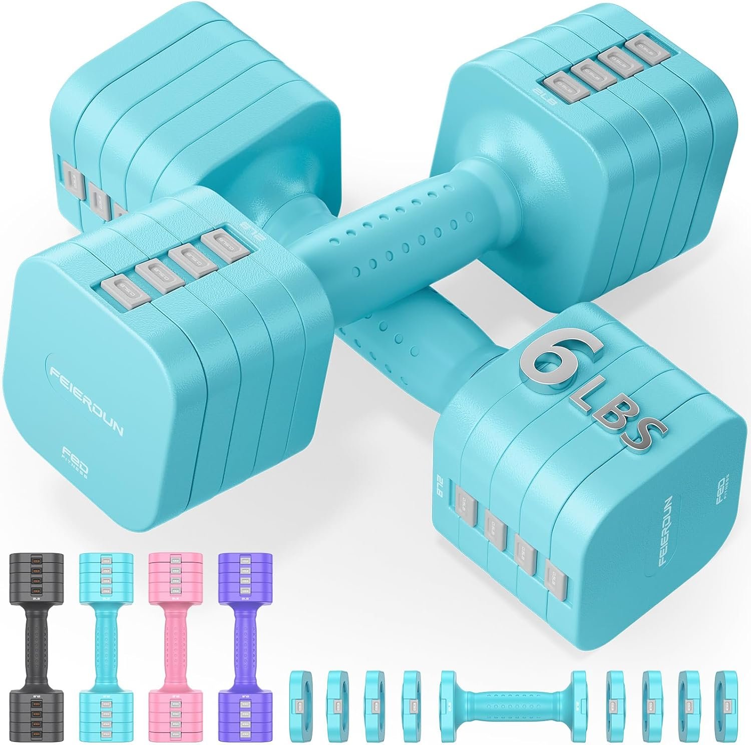FEIERDUN DB3 5-in-1 Adjustable Dumbbell Set of 2, 12LBS/20LBS Hand Weights for Women, Men, 1s-Adjust Dual-Stable Dumbbell Set for Women Home Gym & Outdoor