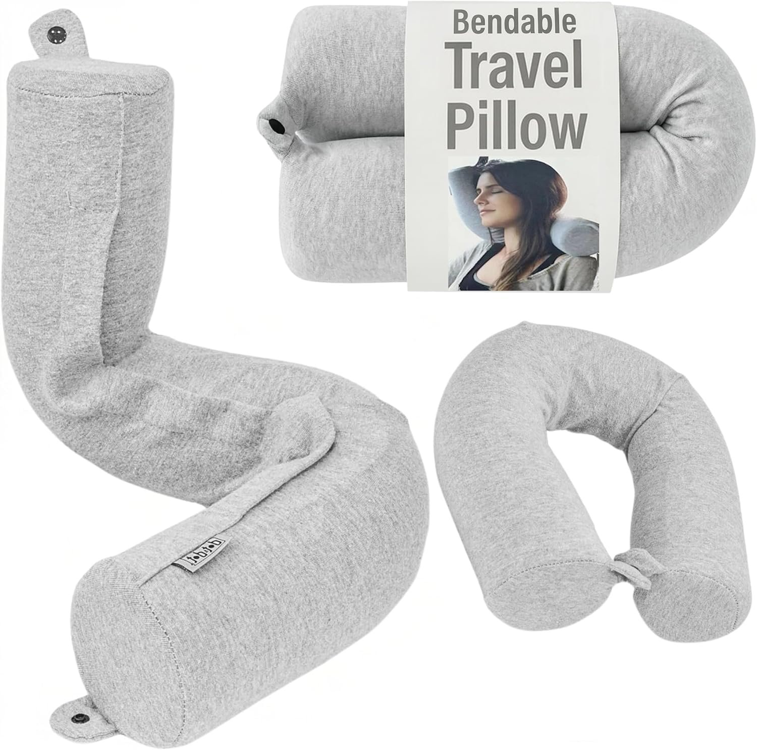 Dot&Dot Twist Memory Foam Travel Pillow for Airplane, Car and Home, Travel Neck Pillow for Sleeping, Airplane Pillow for Neck Support, Chin, Lumbar and Leg, Adjustable Bendable Neck Roll Pillow