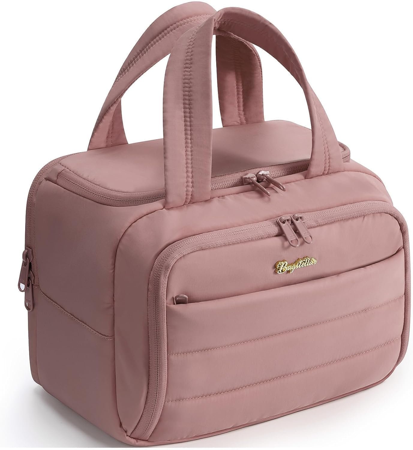 Bagstellar Travel Toiletry Bag for Women, Lightweight Large Quilted Puffy Makeup Bag Wide-open Make up Organizer Cloud Cosmetic Bag w/Handle for Traveling, Toiletries Essentials Accessories Dark Pink