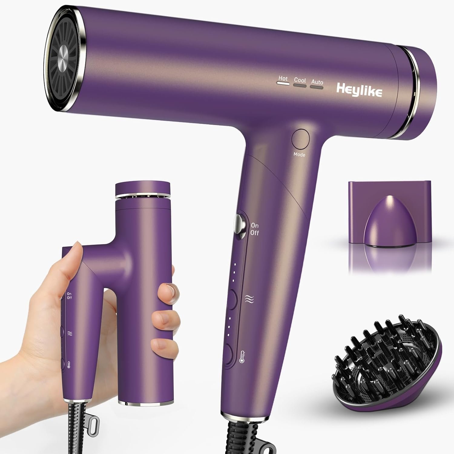High Speed Plasma Ion Hair Dryer with Diffuser, Professonal Blow Dryer 110000 RPM Brushless Motor for Fast Drying, 1500W 3Temps/3Speeds Thermo-Control Lightweight Hairdryer for Women Home Travel Salon