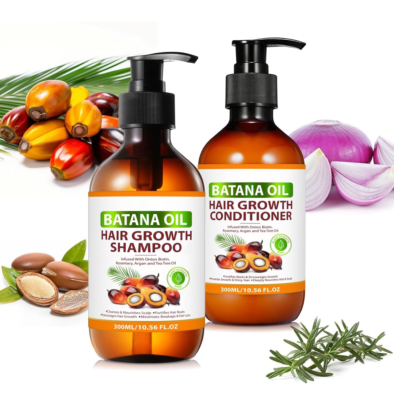 Batana Oil Shampoo and Conditioner Set – Organic Batana Shampoo Conditioner Set with Onion, Rosemary, Argan Tea Tree – Thickening Hair Products for Women and Men Hair Growth & Hair Loss