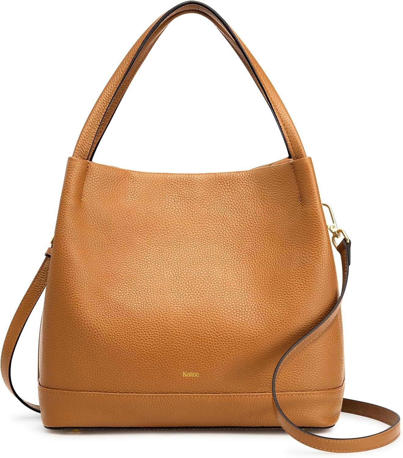 Kattee Genuine Leather Handbags for Women 2026 Trendy, Soft Leather Bucket Bags Shoulder Tote Crossbody Purses with 2 Straps