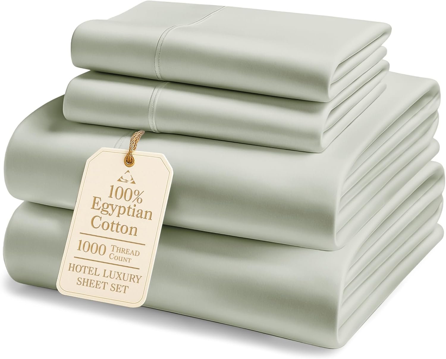 100% Egyptian Cotton Queen Bed Sheet Set – 1000 Thread Count 4 Piece Queen Sheets Set, Breathable & Fade Resistant, Silky Sateen Weave, Ultra-Soft Hotel Luxury Bedding with 15″ Deep Pocket – Mineral
