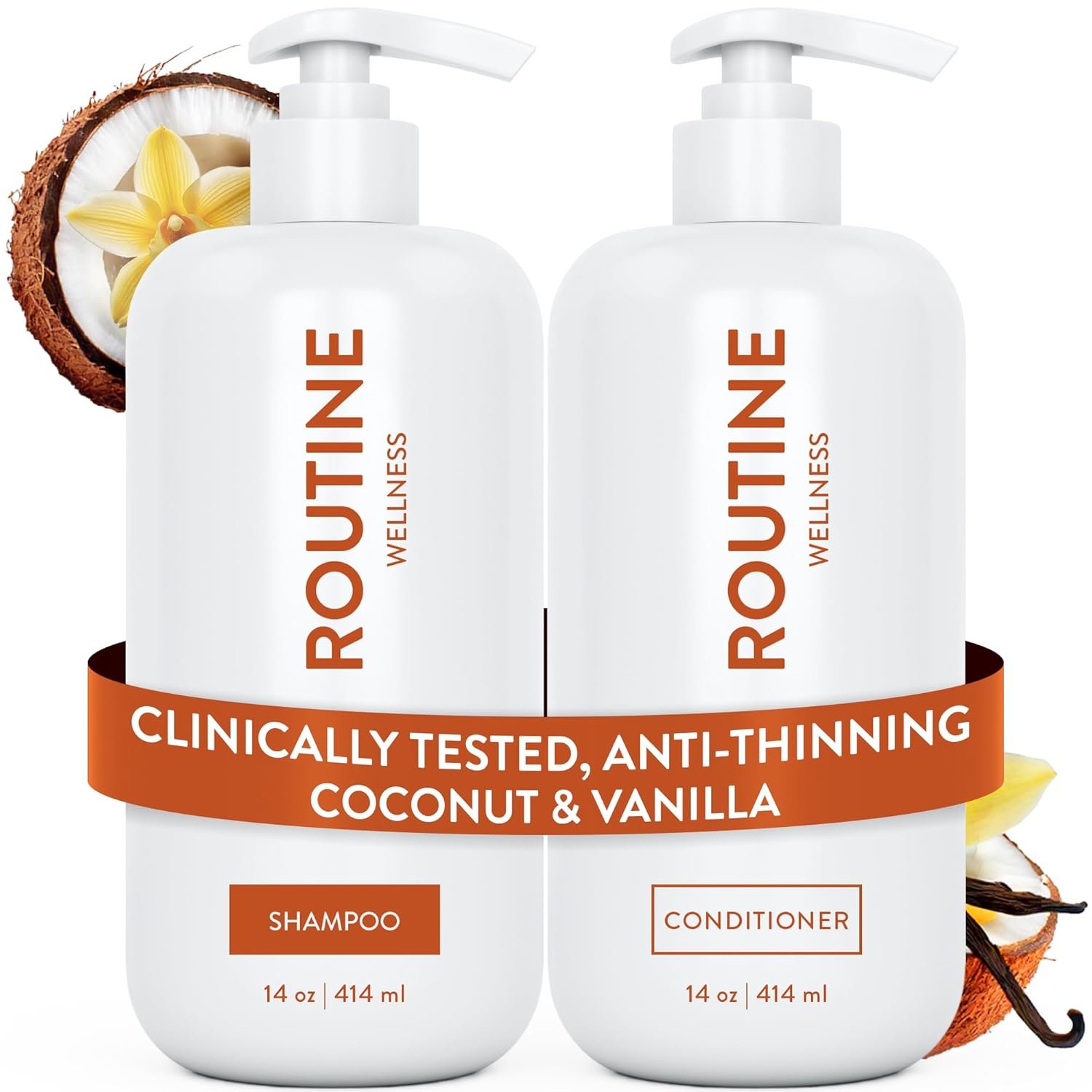 Routine Wellness Anti-Thinning Shampoo and Conditioner Set for Thinning Hair – Biotin DHT Blocker Women & Men – Color Safe Shampoo for Hair Loss & Healthier Hair – Coconut & Vanilla Set