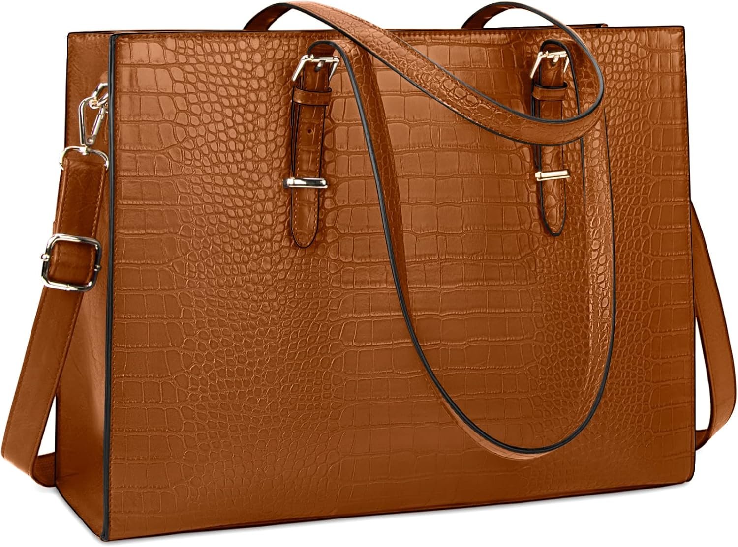 Laptop Bag for Women 15.6 Inch Crocodile Leather Tote Bag Water-resistant Work Briefcase Business Computer Shoulder Bag for Travel Teacher Nurse Professional Handbag