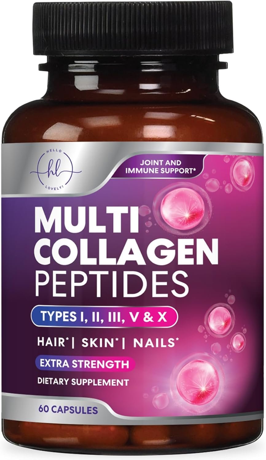 Multi Collagen Peptides Complex – Advanced Hydrolyzed Collagen Supplement Pills with Type I, II, III, V & X – Hair, Skin, Nail & Joint Support Supplement for Women & Men – USA Bottled – 60 Capsules
