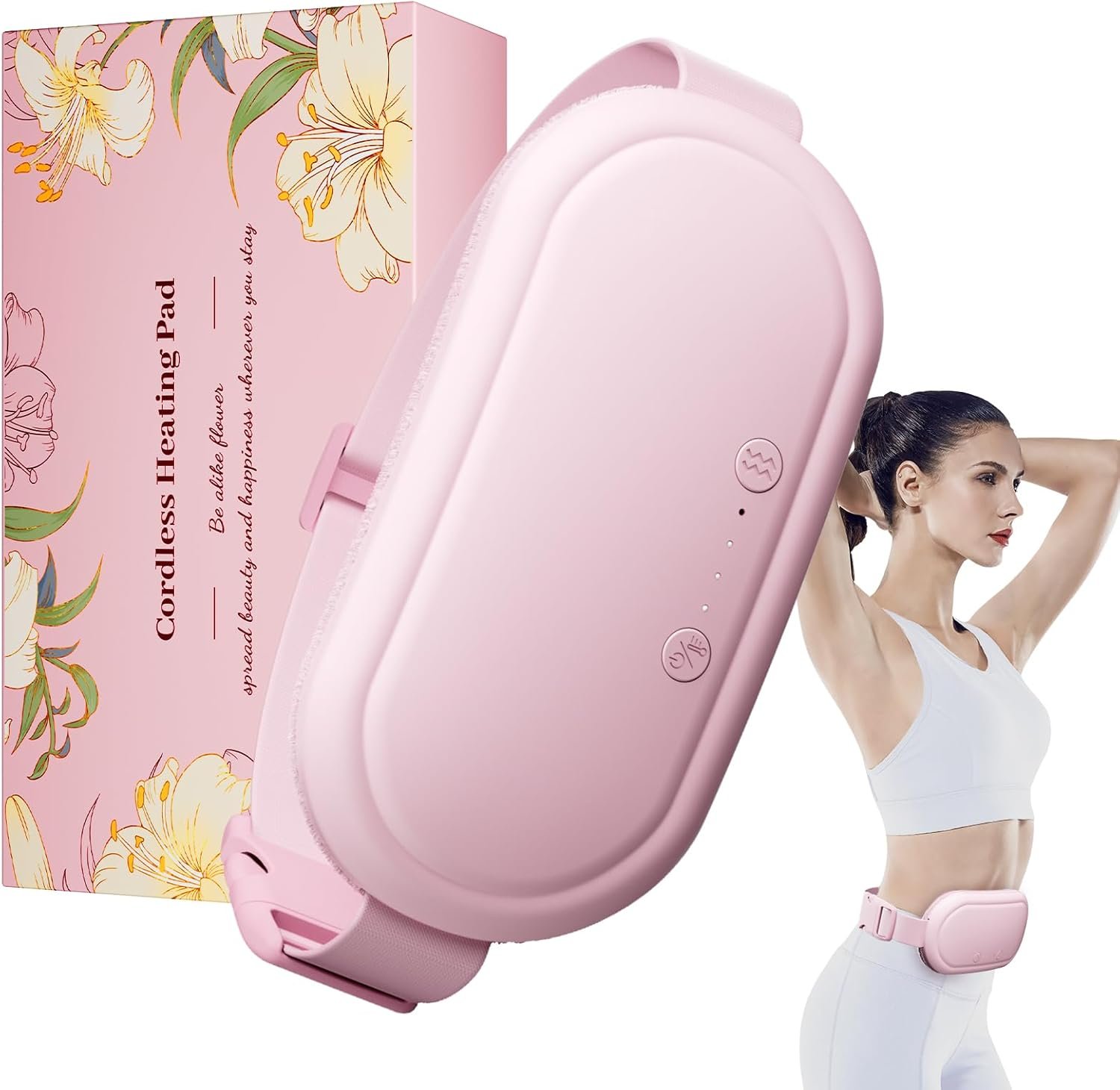 Portable Electric Heating Pad for Period Cramps,Menstrual Heating Pads with 4 Heat Levels and 4 Vibrating Modes for Women Stomach Pain Relief – Pink
