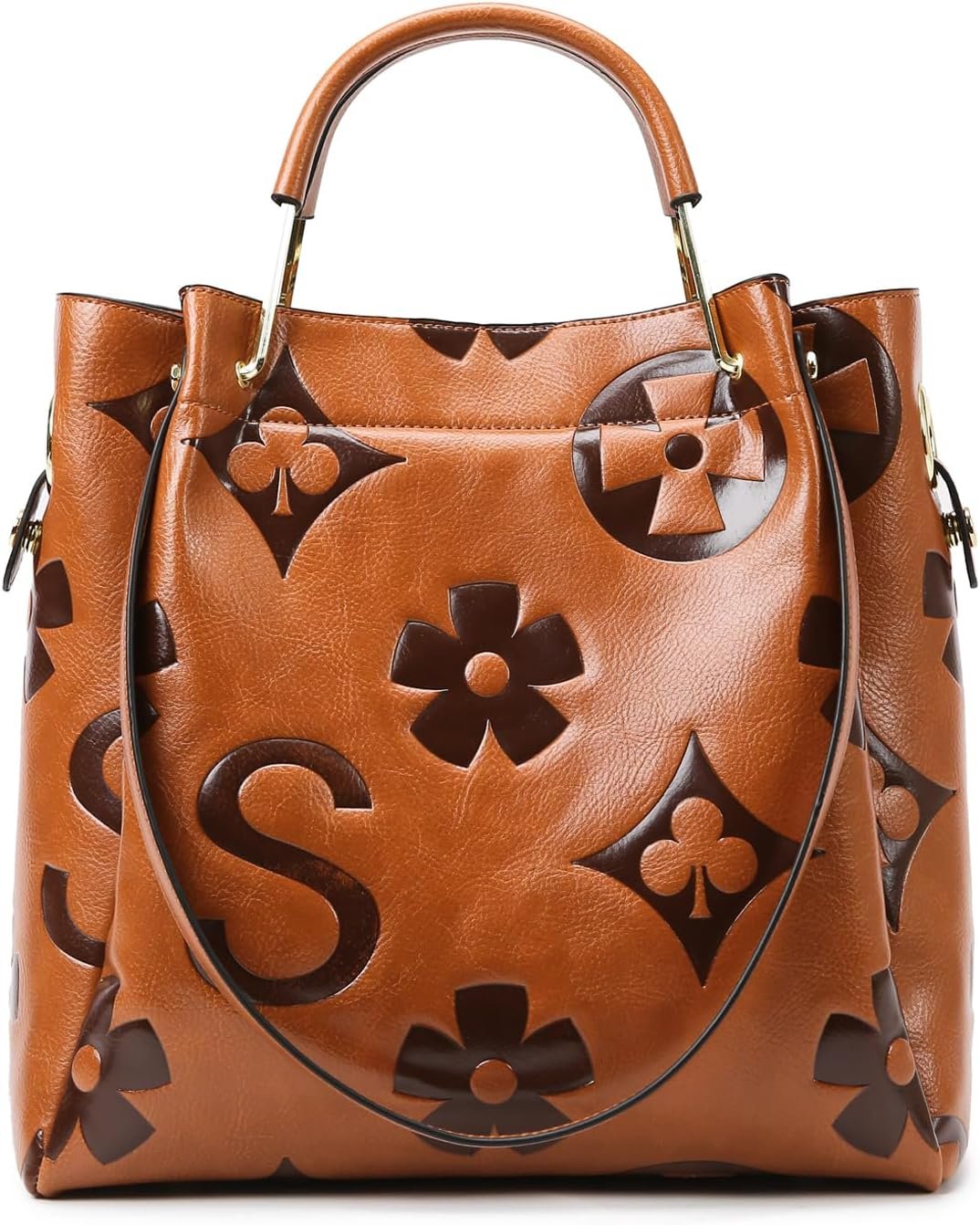Travistar Floral Handbags Purses Women – Embossed Leather Top Handle Handbag Set Large Shoulder Bag Ladies Bucket Hobo Tote